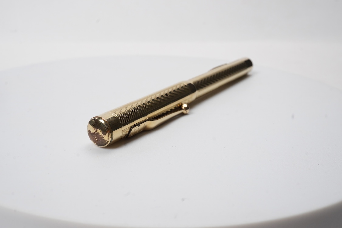 A Mabie Todd & Co. Swan gold filled lever filler, Made in USA with No.2 14ct. flexible nib
